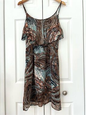 Paisley Burnout Silk Blend Dress Size Small | Boho Ruffle Sundress Made in USA